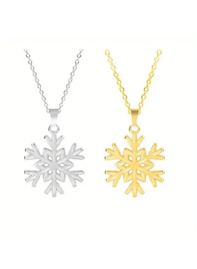 Golden Snowflake Pendant Necklace Set 5pcs Large Handmade Stainless Steel Charms DIY Supplies - Image 3